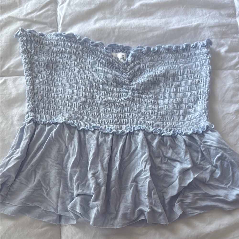 Light Blue Smocked Off-Shoulder Top